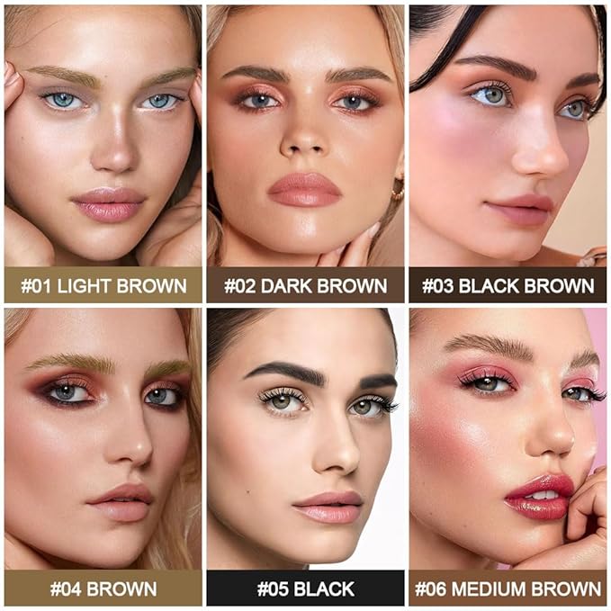 evpct 1Pcs Dark Brown Magic Microblading Eyebrow Contouring Pen Brow Pencil, with 4 Brush Micro-Fork-Tips Precise Applicator, Dual-ended Eyebrow Brush, Hair Like Strokes, Natural Looking Brows