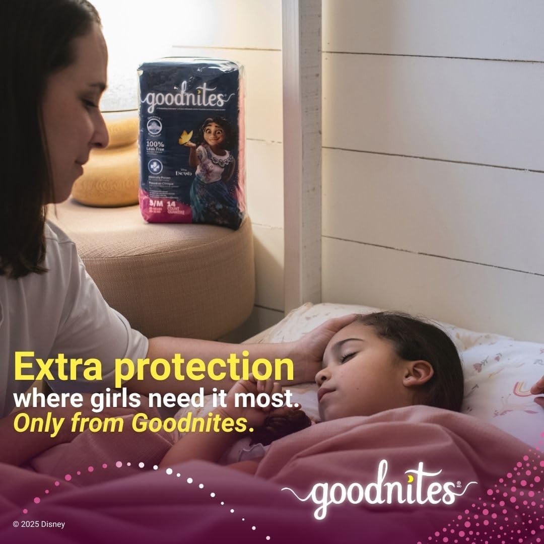 Goodnites Girls' Bedwetting Underwear, Size S/M (43-68 lbs), 76 Ct (2 Packs of 38), Packaging May Vary