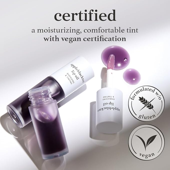 NOONI Korean Lip Oil - Appleblacktea | Long-Lasting, Moisturizing, Plumping, Revitalizing for Dry Lips, Waterproof, No Peel Off, Hydrating, Nourishing Crystal Clear, 0.12 FL Oz