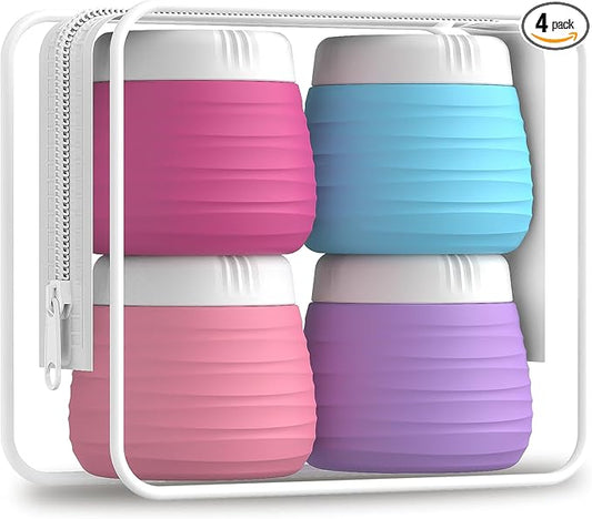 Travel Containers for Toiletries, 1.7oz Travel Size Premium Silicone Cosmetic Cream Jars, TSA Approved Leak-Proof Refillable Accessories W/Toiletry Bag for Cosmetic Face Body Cream(Vibrant)