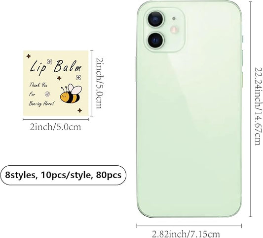 CRASPIRE 80Pcs 8 Styles Labels for Lip Balm Coated Paper Paster Honey Bee Square Tubes Lip Balm Labels Stickers Natural Homemade Self-Adhesive Stickers Logo for Containers Cosmetics Lipsticks