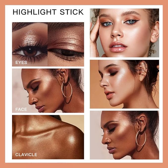 Go Ho Liquid Highlighter Wand,White Pink Highlighter Makeup Stick with Cushion Applicator,Smooth Creamy Liquid Highlighter Blendable Glowing Face Illuminator Contouring Makeup,03# Highlighter Makeup