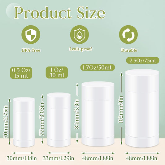30 Pcs Empty Deodorant Containers Twist up Filling Stick Plastic Deodorant Container Refillable Bottles Bottomfill Round Lip Balm Tubes for Homemade DIY Lipstick Crayon(30 ml,White)