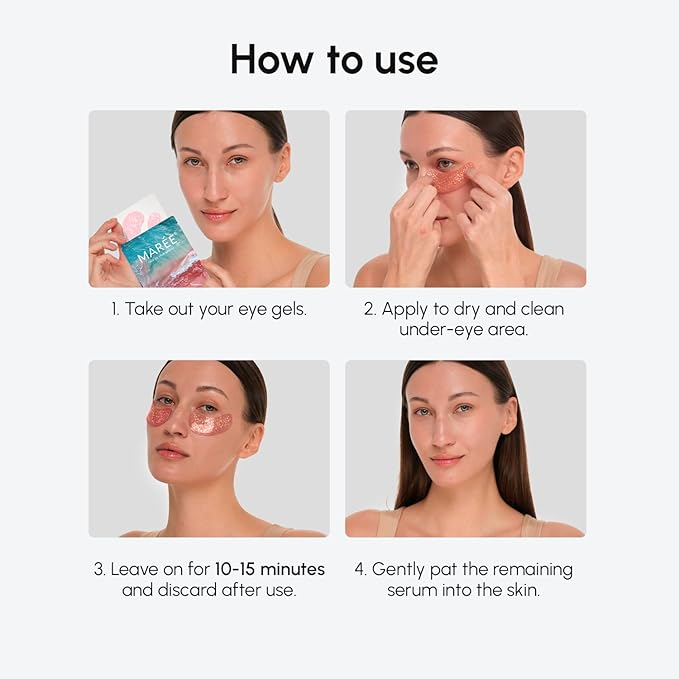 MAREE Pink Eye Gels - Marine Collagen Under Eye Patches for Puffy Eyes and Dark Circles - Undereye Mask Patches for Women - Hydrating Gel Eye Masks with Rose Water - Parches Para Ojeras Gel Pads