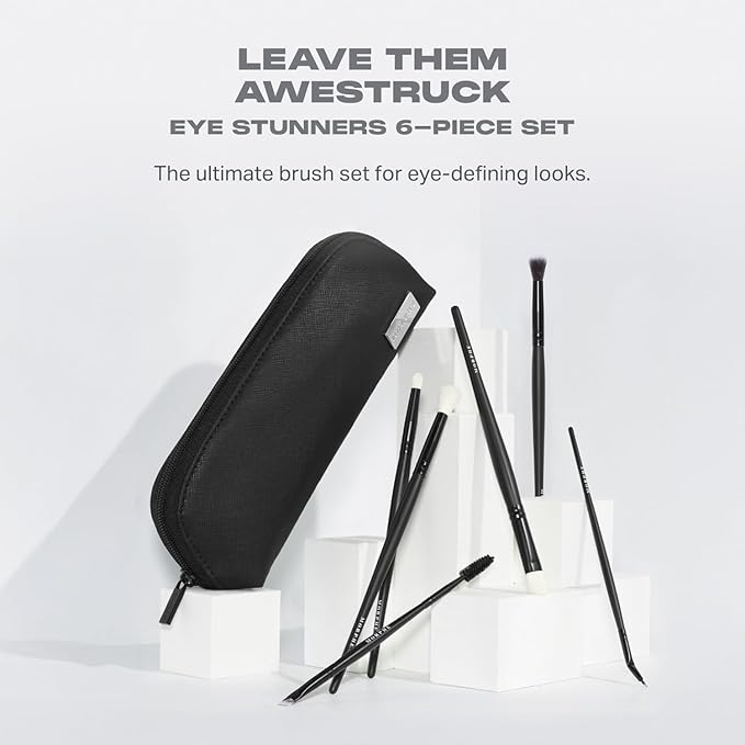 Morphe Eye Stunners Brush Set - 6 Piece Eyeshadow Brush Set - Lining, Blending & Angled Eyeshadow Brushes - Made with Natural & Synthetic Bristles and Includes Makeup Brush Case (6 Count)