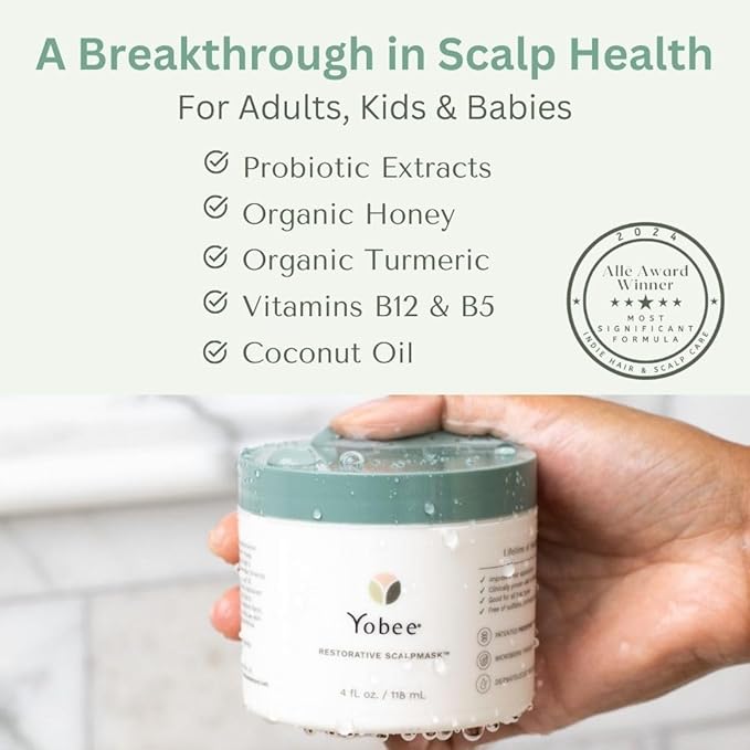 Yobee Restorative Scalp Mask - Dry Scalp Treatment Hair Mask - Probiotic Extracts, Organic Honey, Turmeric, Vitamin B12 - Natural Dry, Itchy, Sensitive Scalp and Dandruff Relief - for Adults, 4 fl oz