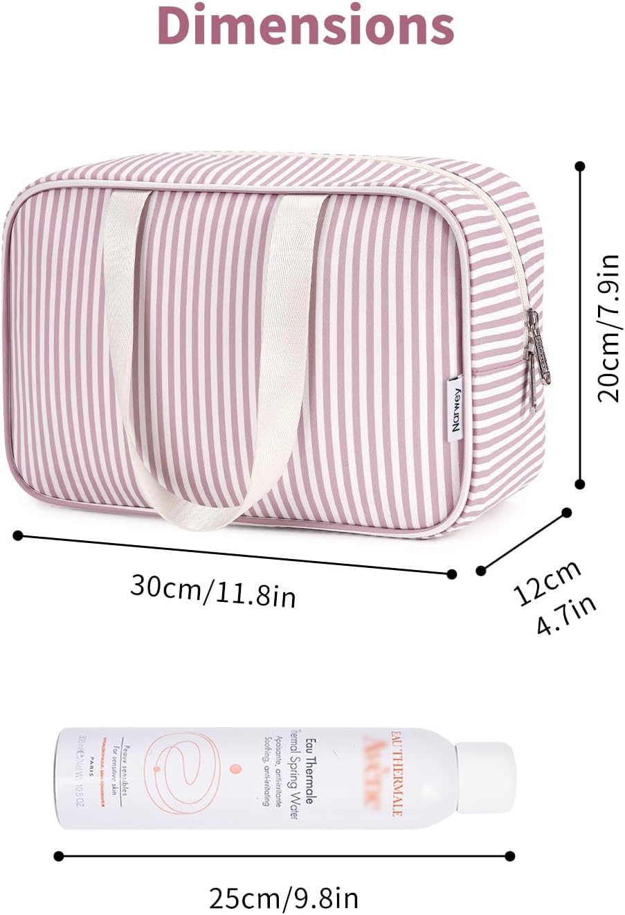 Full Size Toiletry Bag Women Large Cosmetic Bag Travel Makeup Bag Organizer Medicine Bag for Toiletries Essentials Accessories (Dusty Rose Stripe, Large)