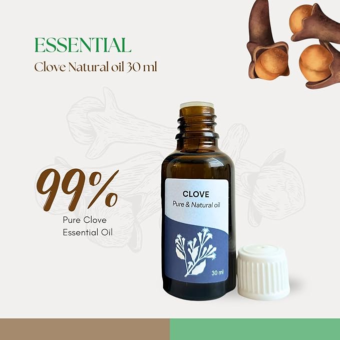 Roots & Above Clove Essential Oil 1.01 oz/30ml Pure Natural Cold-Pressed Oils for Skin, Hair, Massage, Diffusers, Humidifiers, DIY Beauty, Home Candle Making & Self-Care