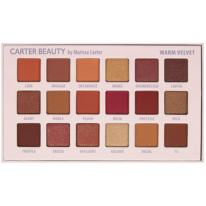 Carter Beauty by Marissa Carter 18 Shade Eyeshadow Palette | Long Lasting Eye Shadow Makeup | Shimmer & Matte Vibrant Colors (Warm Velvet)