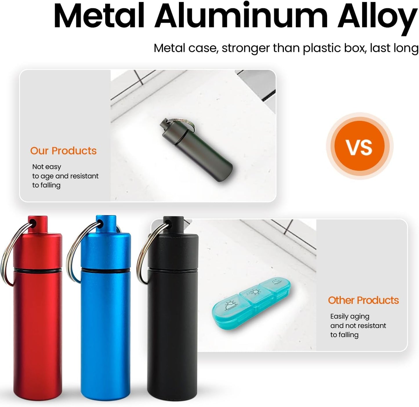 Small Portable Pill Organizer case Keychain (3 Pack),Metal Pocket Pill Holder Keychain for Travel,Waterproof Metal Pill Container Medicine Bottle for for Purse