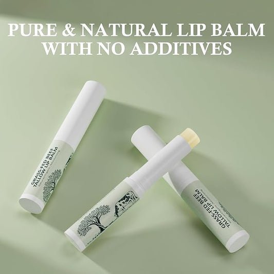 Tallow Lip Balm, Natural Lip Balm, Beef Tallow for Skin, Tallow Balm, All Natural Unscented 100% Grass Finished Beef Tallow Chapstick Organic Moisturizing Hydrates Dry Lips Moisturizer for Lip Care