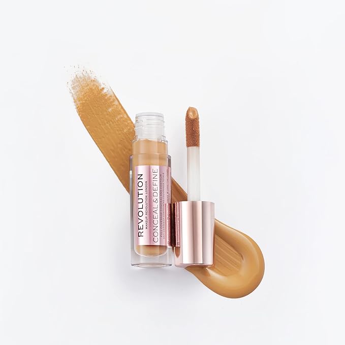 Makeup Revolution Conceal and Define Concealer, Full Coverage & Matte Finish, C12.2 for Medium/Tan Skin Tones, Vegan & Cruelty-Free, 0.7 Fl Oz