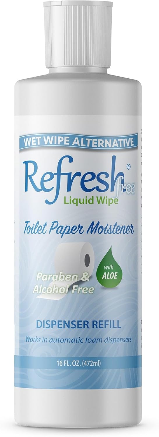 Refresh Liquid Wipe Toilet Paper Foam Refill (16 fl oz / 473ml) – Eco-Friendly Flushable Wet Wipe Alternative for Sensitive Skin with Aloe & Witch Hazel – Alcohol Free & Septic Safe