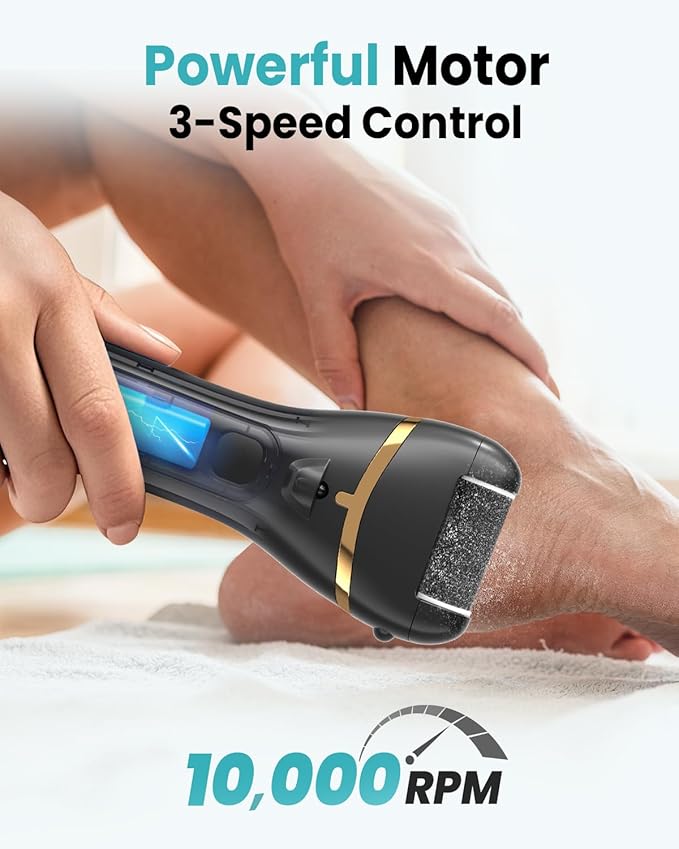 Electric Foot Callus Remover with 10000 RPM Motor and 3-Speed Settings, Foot File Kit with LED Light and Display for Women’s Home Pedicure, Waterproof Foot Grinder with Type-C Charging