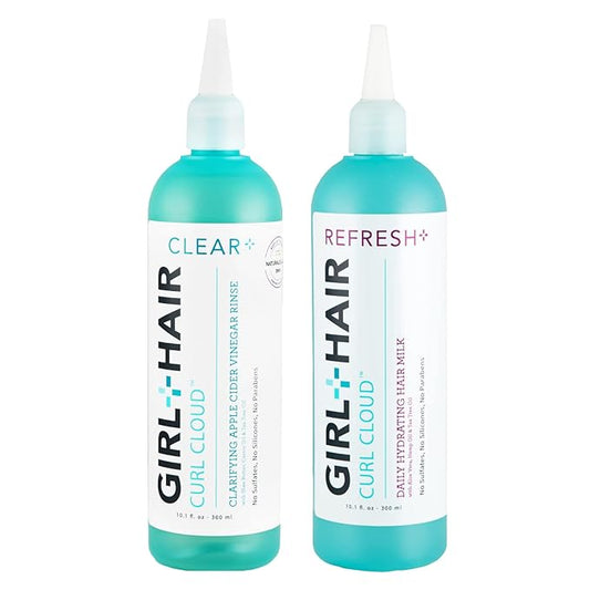 GIRL+HAIR Clear and Refresh Set, Refresh Plus Aloe Vera, Biotin, Apple Cider Vinegar Hair Rinse Removes Scalp Buildup, No Sulfates