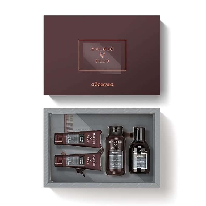 Malbec Mini Travel or Gift Set for Men. Limited Edition Set of Men’s Travel-Size Body Care Essentials in a Signature O Boticário Gift Box. Set of 4 Minis