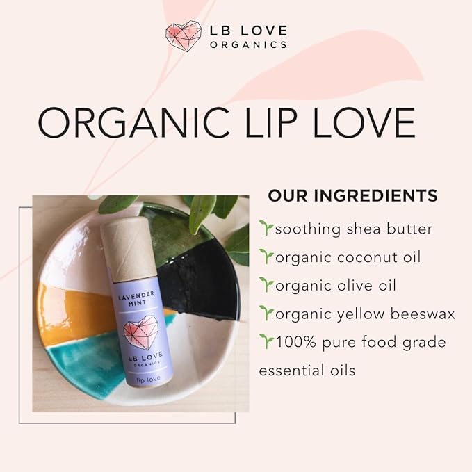 Plastic Free Lip Love | Jumbo Organic Lip Balm | Organic Beeswax and Plant Based | Zero Waste Natural Lip Balm (Lavender Mint)