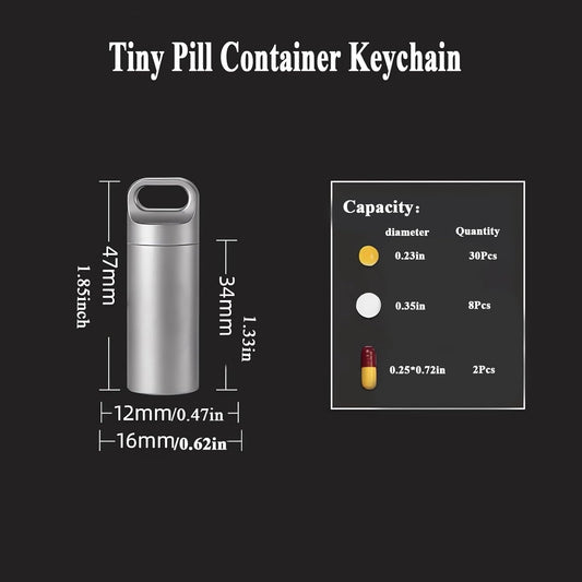 Small Keychain Pill Holder,304 Stainless Steel Portable Pill Case Organizer for Travel,Waterproof Pocket Pill Container Medicine Box for Purse Men (Mini Pill Case), Silver