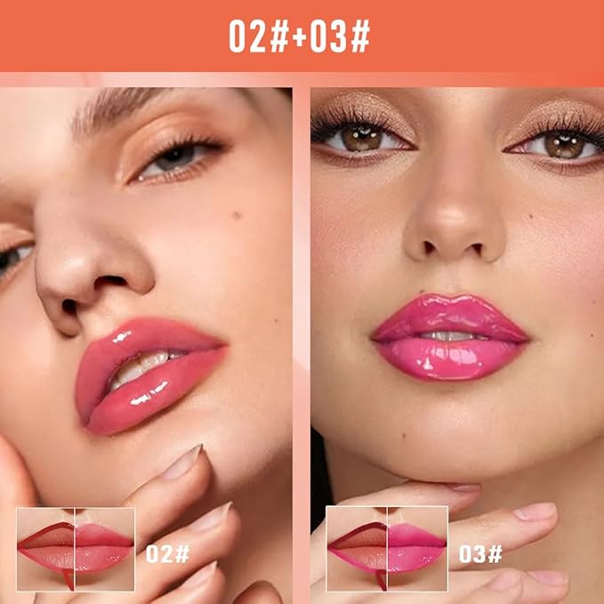2Pcs Peel Off Lip Gloss Tattoo and Lip Oil 2-in-1, Lip Stain Peel Off Masque - Peel Off Lip Tint ,Long Lasting Waterproof Transfer-proof Lip Mask Lip Gloss Peel Off Lip Liner,Stay Lip Makeup 02#+03#