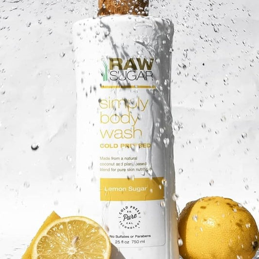 Raw Sugar Lemon Sugar Body Love Bundle - Hydrating,Moisturizing Body Wash, Body Scrub, Body Butter & Lip Balm, Clean, Made with Plant-Derived Ingredients, Formulated without Sulfates and Parabens