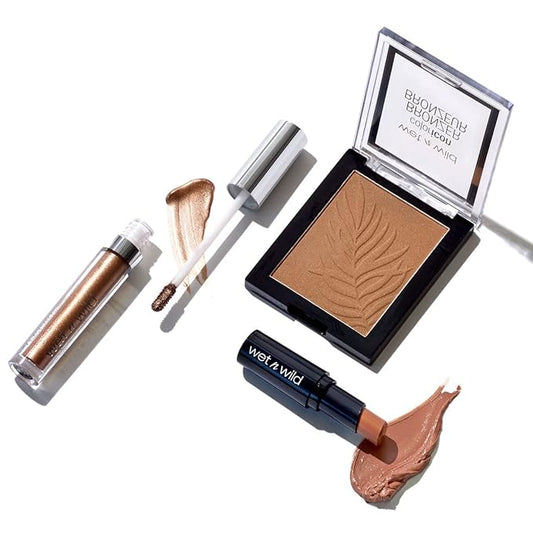 wet n wild Edit Makeup Set Bronze Beauty Kit, Bronzer Face Powder, Glitter Bronzer Lip Gloss, Matte Lipstick