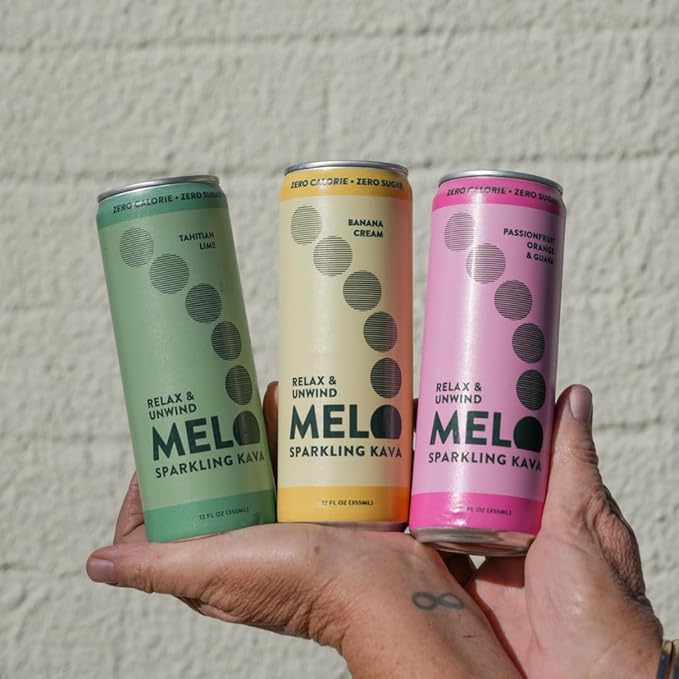 Melo Sparkling Kava Drink, Variety Pack, Sugar Free Non Alcoholic Drinks with Zero Calories, Gluten Free, Vegan, 100% Natural Mocktail with 750mg Kava Root per Drink, 12 Pack, 12 oz Cans