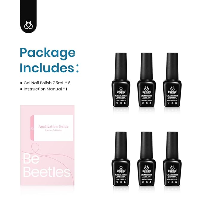 Beetles Blue Gel Nail Polish Set, 6 Colors Glitter Pearl Gel Polish Mermaid Treasures Nail Art Design Soak off Uv Led Nail Lamp