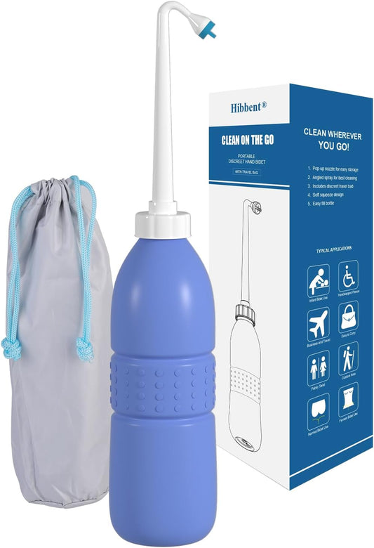 Hibbent Portable Bidet Sprayer and Travel Bidet with Hand Held Bidet Bottle for Personal Cleansing Use Extended Nozzle - Personal Hygiene Care Toilet Bidet Shower/Bathroom Bidet Spray -21.8oz(620ml)