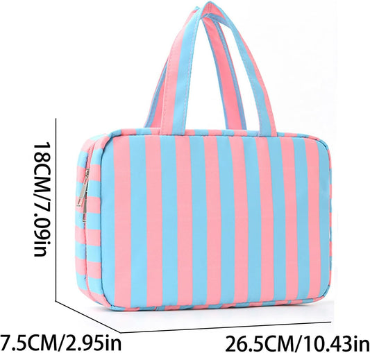 Toiletry Bag for Women Travel Water-resistant Cosmetic Bag Fashion Stripes Makeup Bag with Hanging Hook Preppy for Store Toiletries Cosmetic Accessories Large Capacity Rose Red