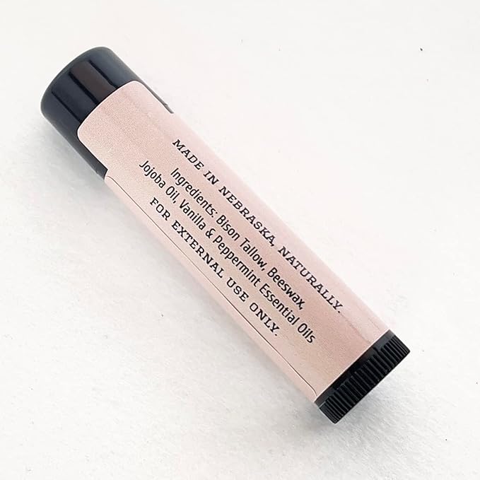 Pure Bison Tallow Lip Balm, Vanilla & Peppermint, (5 pack) - Moisturizing, Non-Habit Forming, Hydrating