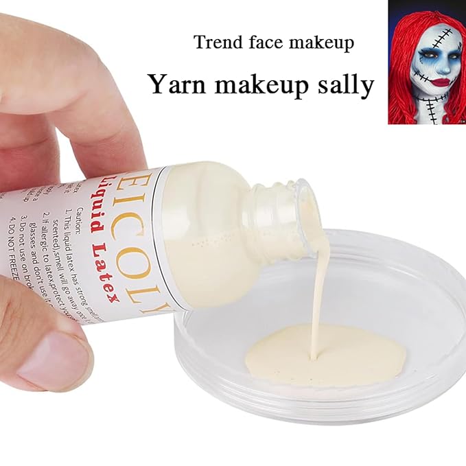 MEICOLY Clear White Liquid Latex with Sponge for Yarn Wood Makeup,Halloween Costume SFX Special Effects Makeup for Scar Burn Monster Zombie Cut Wound Skin Wrinkle,Latex Glue for Face and Body