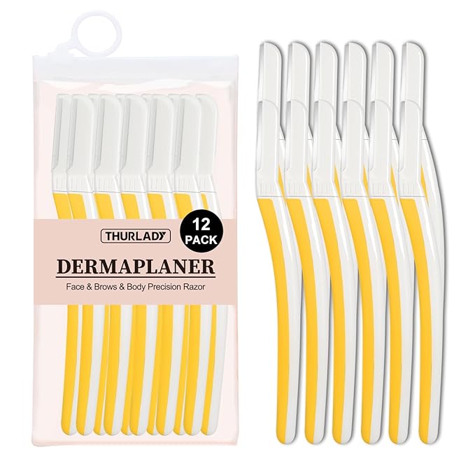 Face Razors for Women, Dermaplane Razor for Women Face, Eyebrow Razor, Dermaplaning Tool, Skin Safe Microblades, Peach Fuzz Remover (12ct, Solar Veil)
