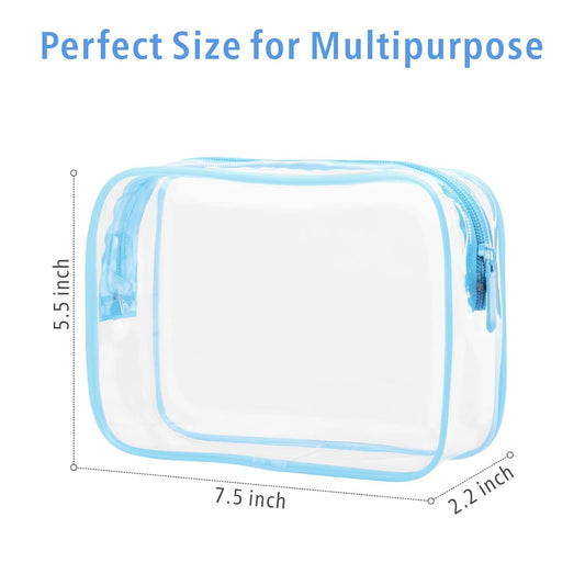 PACKISM 3 Pack TSA Approved Clear Toiletry Bags, Quart Size, Travel Makeup Cosmetic Bag for Women Men, Carry On Airport Airline Compliant, Light Blue