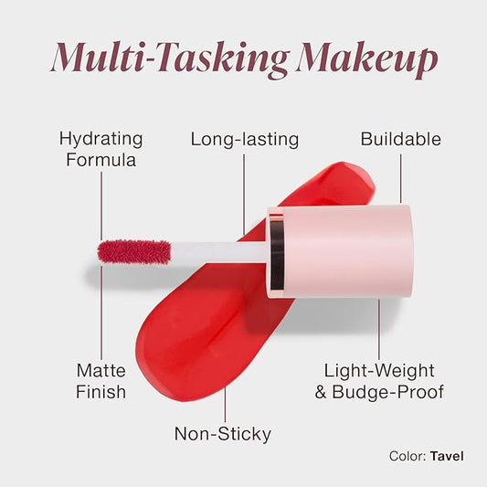 Mineral Fusion 2-in-1 Lip & Cheek Stain Tavel, 0.10 fl oz, Vibrant Coral hydrating, long-lasting, matte lip and cheek color