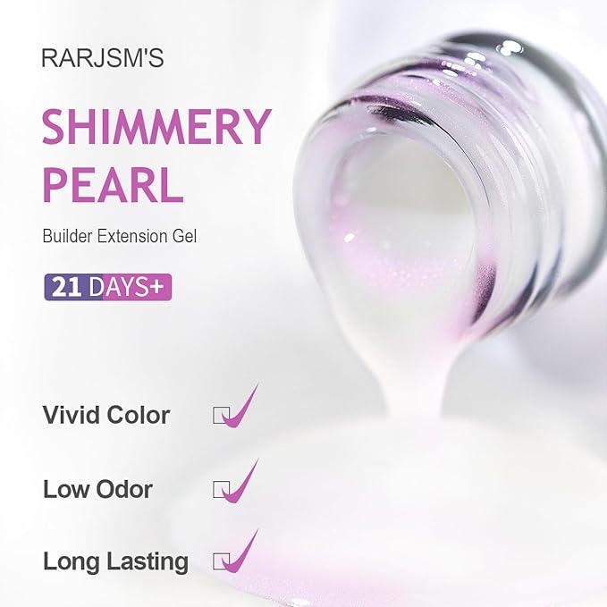 RARJSM Gel Builder Nail Polish Pearl White Purple Glitter Hard Gel in a Bottle Mermaid Shell Pearlescent Thick Extension Structure Gels for Nails 15ml Soak Off Curing Requires Salon Home DIY Use