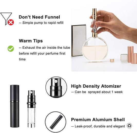 YEEJOK Travel Essentials for Women & Men - Refillable Perfume Bottles, Atomizer Spray Container, Mini Portable Easy Pump Refilled 5ml Bottle for Flying, Purse, Vacation