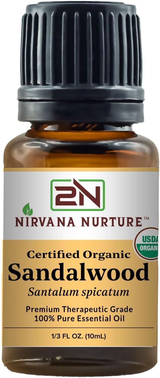Sandalwood Essential Oil USDA Certified Organic 100% Pure Premium Therapeutic Grade, Undiluted - Aromatherapy Diffuser for Calm and Relaxation, Skin Care, Hair Care