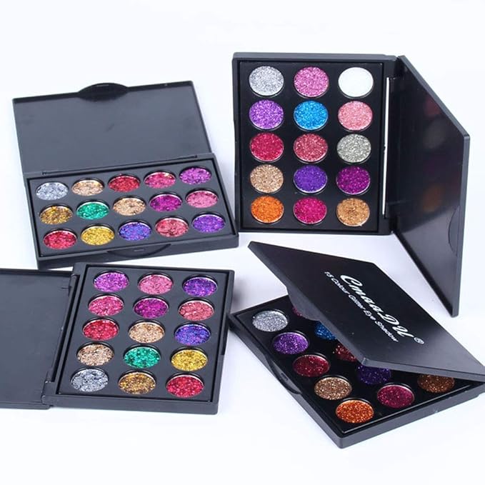 evpct 15 Color Shimmer Glitter Sparkle Glittery Eyeshadow Makeup Palette Pallet Glitter for Girl Pink Silver Red Rose Green Sparkling Sparkly Glitter Gel Pigment Eyeshadow Face Paint Makeup Palette