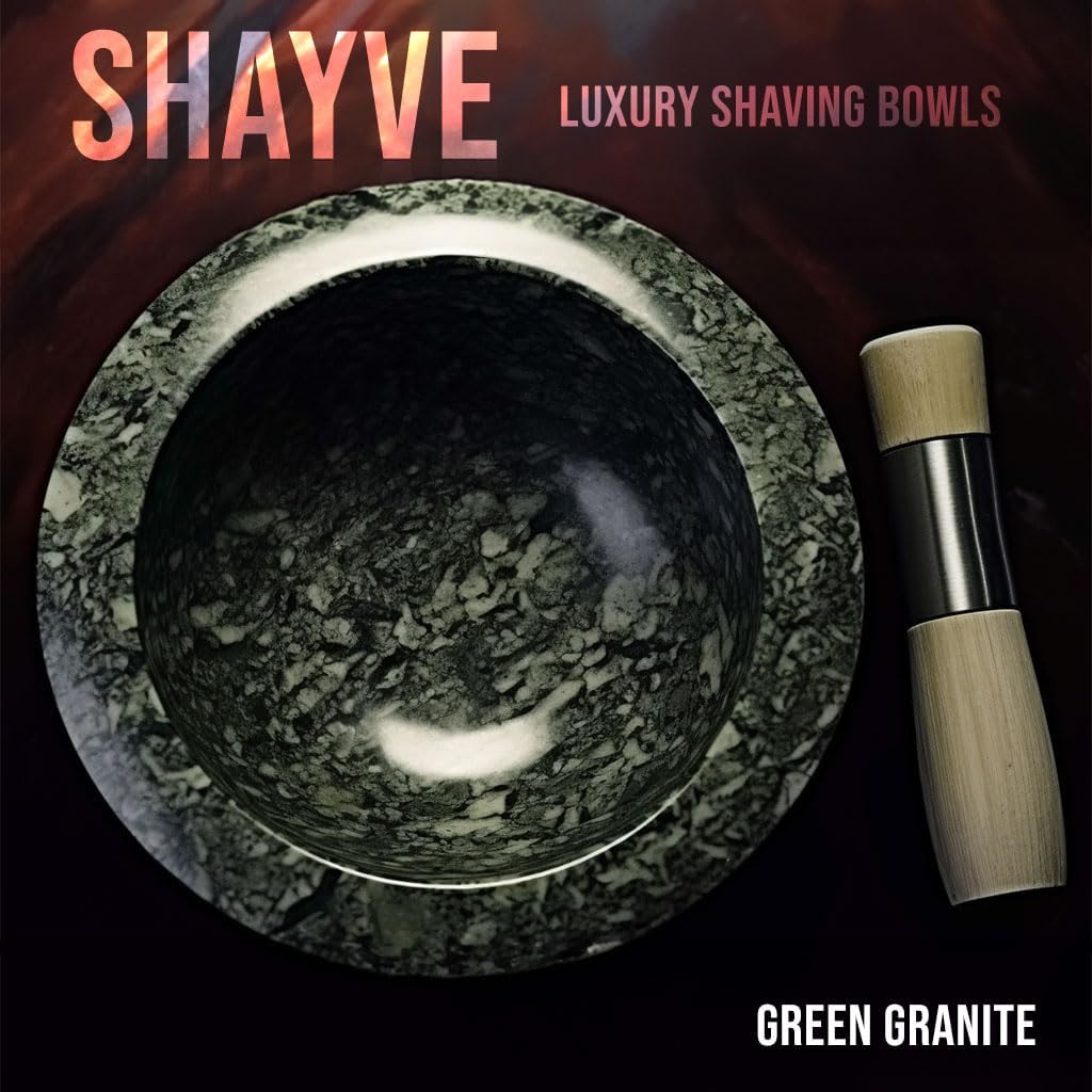 ShayVe Shaving Bowl for Shaving Soap & Cream — Granite Shave Bowl For Shaving Soap & Cream — Exquisite Heat Insulated Wet Shaving Kit Addition (Green Granite)