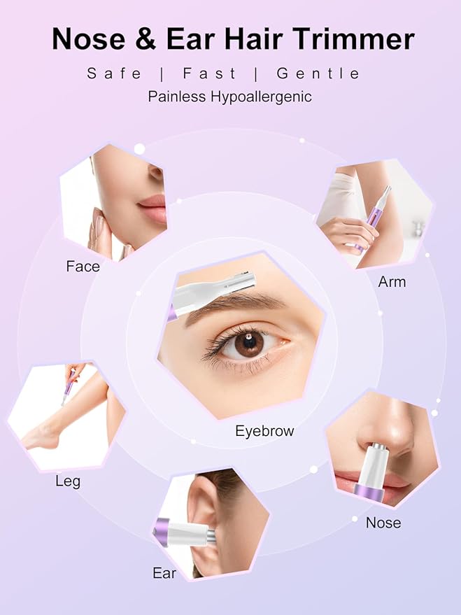 Nose Hair Trimmer for Women Men,2025 Rechargeable 2 in 1 Eyebrow & Facial Trimmer, Professional Painless Ear Hair Trimmer with Powerful Motor and Dual-Edge Blades Easy Cleansing (Purple)