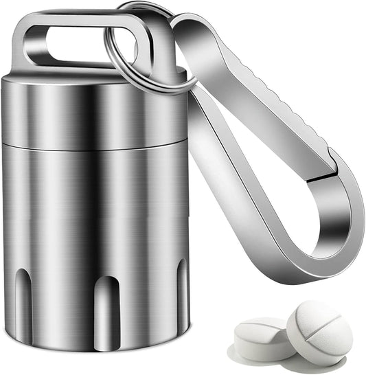 TISUR Titanium Small Pill Holder Keychain, Portable Pill Case Waterproof Pocket Pill Box Container Carrier to Hold Pills, Vitamins, Fish Oil, Supplements