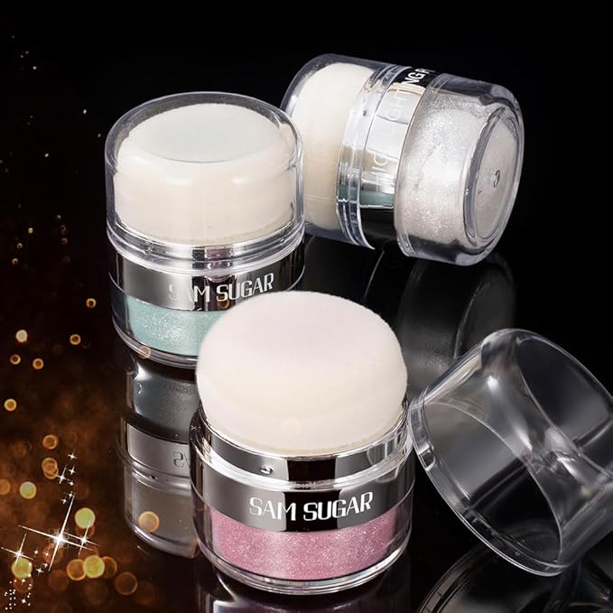 Glitter Body Highlighter Powder Body Shimmer Sparkle Face Brightening Highlighter Powder for Face Eyes Body Glow Makeup With sponge head（04#）