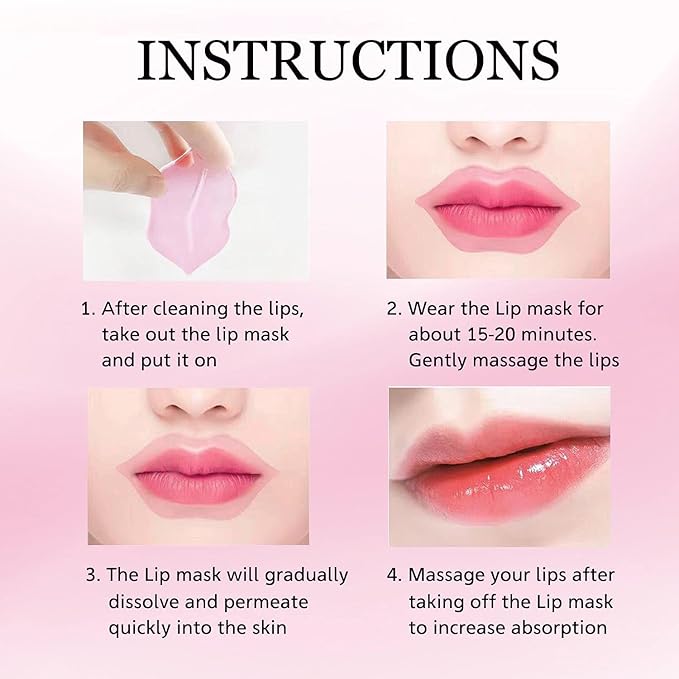 Eakroo 30 Pairs Collagen Crystal Pink Lip Masks, Collagen Lip Pads for Dry and Cracked Lips, Moisturizing Lip Care Gel Pads Remove Dead Skin, Minizes Lip Fine Lines, Lighten Lips, Plump Your Lips