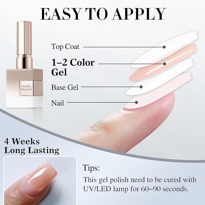 Double Rhythm Translucent Gel Polish Sheer Neutral Natural Light Milky Same Color Same Bottle 15ML Jelly Nail Polish Nail Art DIY at Home (Neutral Nude-A1415)