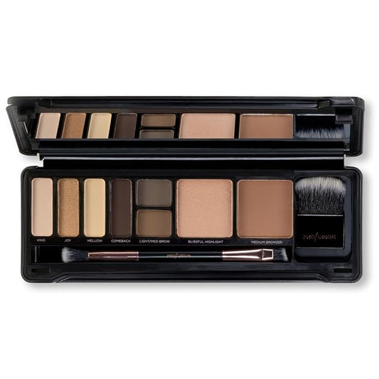 Profusion Cosmetics Day Face Pro Makeup Case - 8 Shades Palette with Brushes for Perfect Daytime Looks