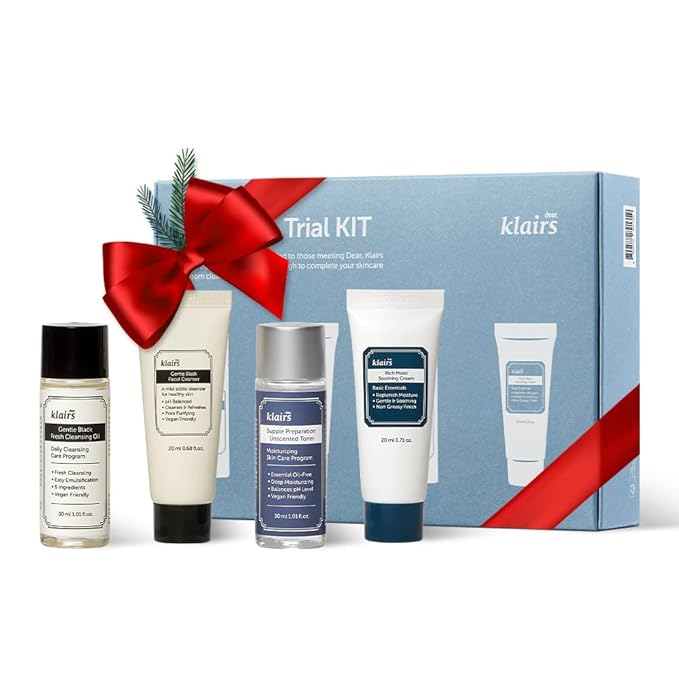 [DearKlairs] Skincare Trial Kits, 4 minis, cleansing oil, cleanser, toner, cream, Travel must haves, Gifts for Women, Stocking Stuffers for adults