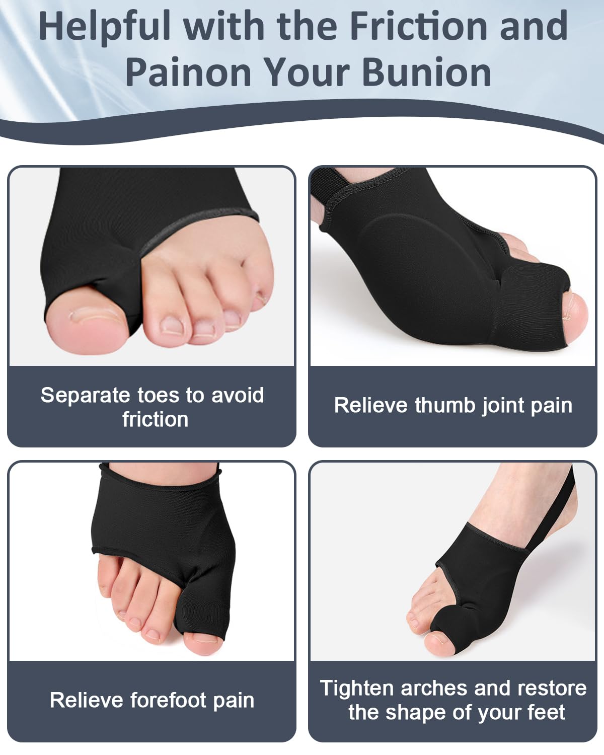 2PC Bunion Corrector for Women Men Toe Pain Relief, Breathable Big Toe Straightener Spacers, Bunion Correction Socks Splint with Built-in Gel Pad and Adjustable Straps