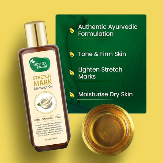 Stretch Mark Massage Oil, 14 Herbal Oils - Kachur, Jiwanti, Peepal and Nariyala, 100ml