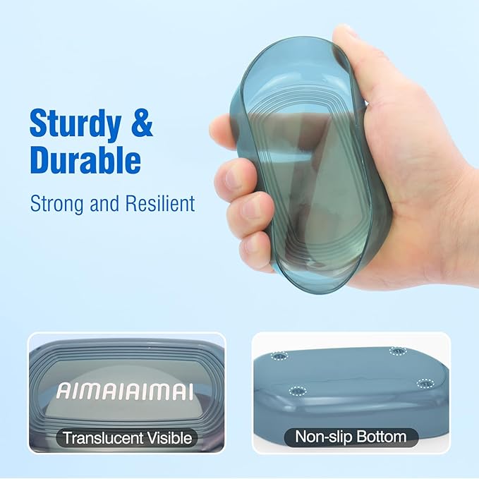 Travel Soap Container, Soap Dish with Lid, Travel Soap Box with Removable Draining Layer, Portable Soap Case for Traveling, Camping, Gym (Blue Style A)