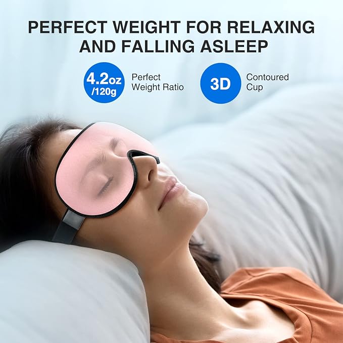 YFONG Weighted Sleep Mask, Women Men 3D Eye Mask Blocking Lights Sleeping Mask (4.2oz/120g), Pressure Relief Night Sleep Eye Mask with Adjustable Strap, Eye Cover Blindfold for Travel Nap Yoga, Pink
